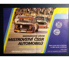 Plakát: MEZINÁRODNÍ ZÁVOD MISTROVSTVÍ ČSSR AUTOMOBILŮ Balcarův memoriál" /Ostrava - Vítkovice 2. 6. 1985"