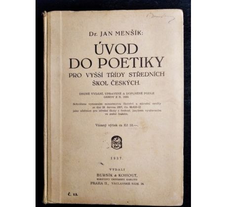 MENŠÍK, J. Úvod do poetiky pro vyšší třídy středních škol českých