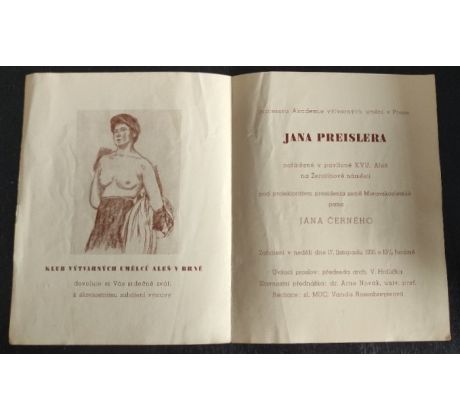 Pozvánka k zahájení výstavy Jana Preislera 1935