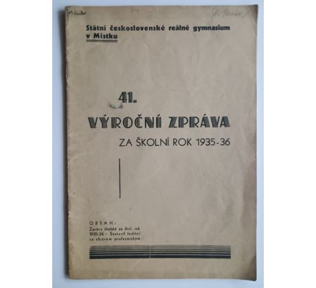 41. Výroční zpráva za školní rok 1935 - 1936